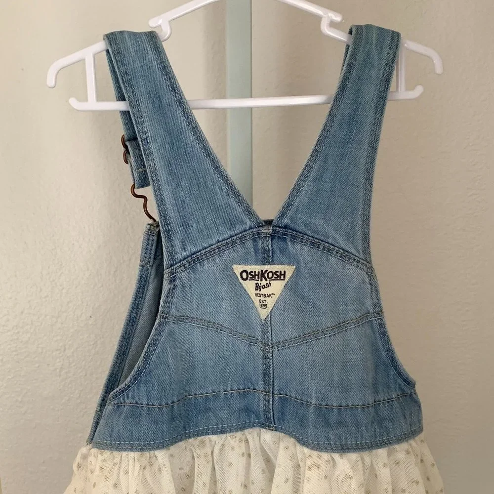 OSHKOSH B'GOSH Girls Denim Bib Dress with Sparkle Tutu, Blue & Ivory, Size:‎ 3T